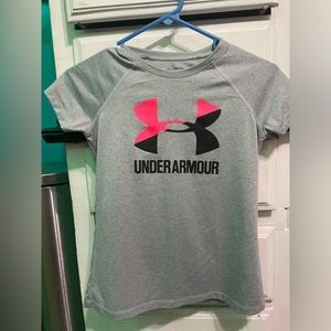 Under Armour Grey with Pink and Black Logo Shirt Youth